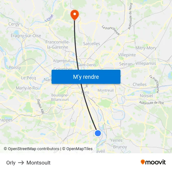 Orly to Montsoult map