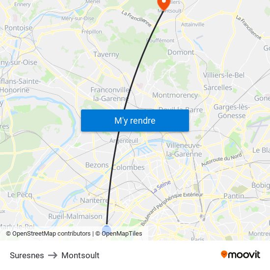 Suresnes to Montsoult map