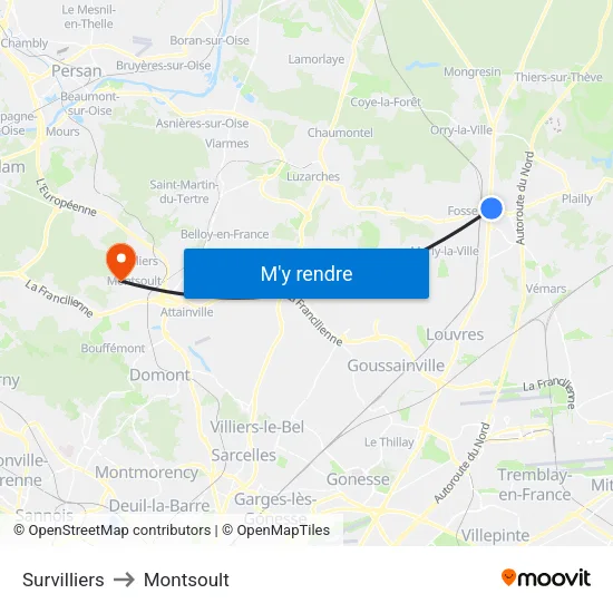 Survilliers to Montsoult map