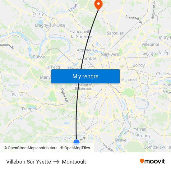 Villebon-Sur-Yvette to Montsoult map