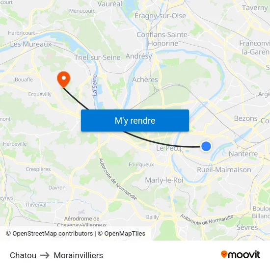Chatou to Morainvilliers map