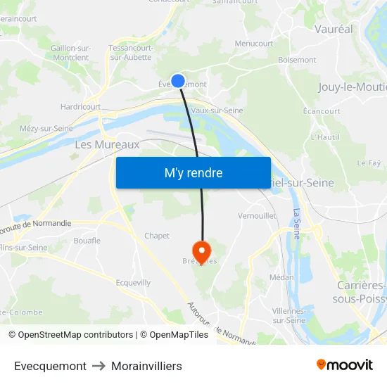 Evecquemont to Morainvilliers map