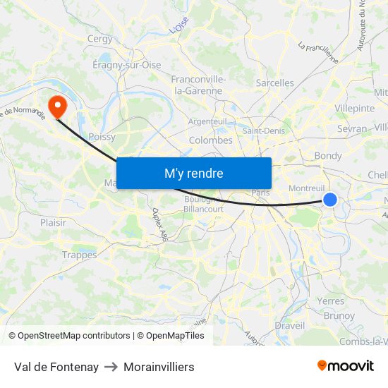 Val de Fontenay to Morainvilliers map