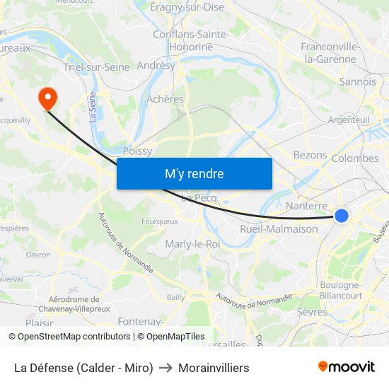 La Défense (Calder - Miro) to Morainvilliers map