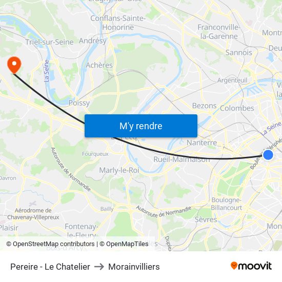 Pereire - Le Chatelier to Morainvilliers map