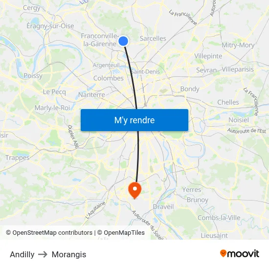 Andilly to Morangis map