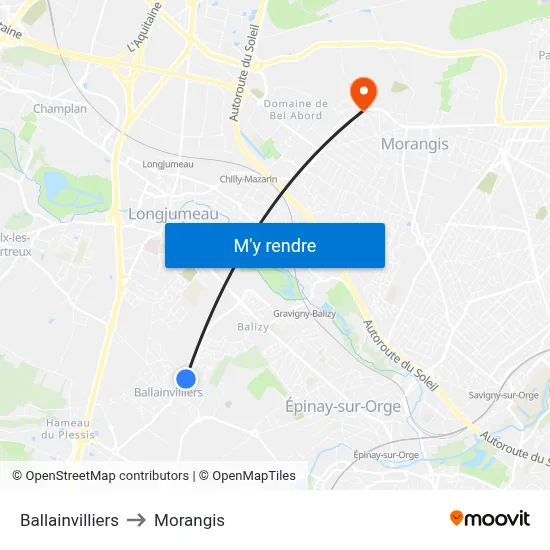 Ballainvilliers to Morangis map