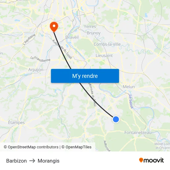 Barbizon to Morangis map