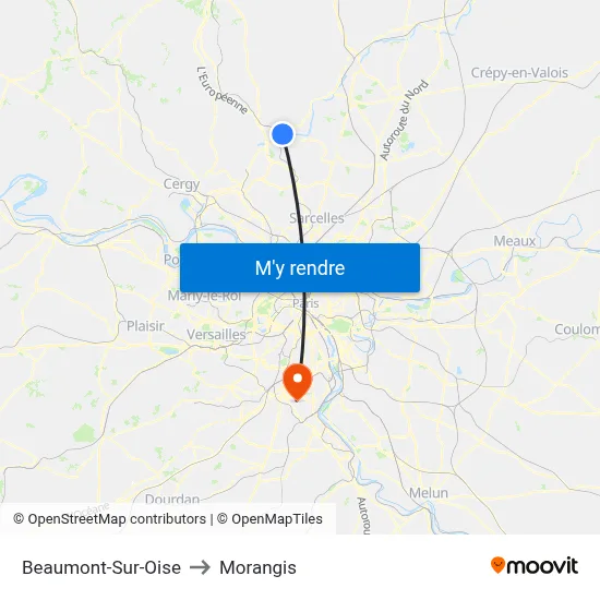 Beaumont-Sur-Oise to Morangis map