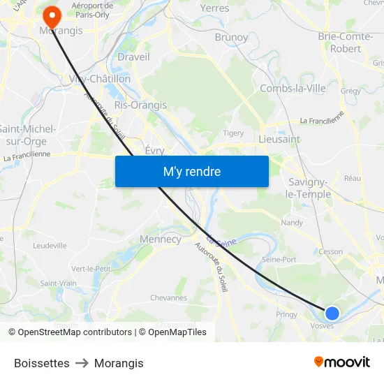 Boissettes to Morangis map