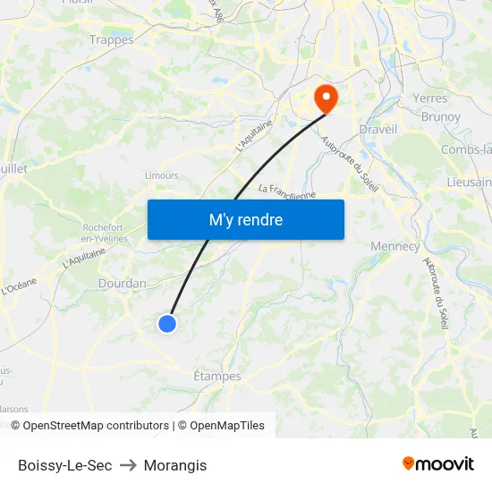 Boissy-Le-Sec to Morangis map