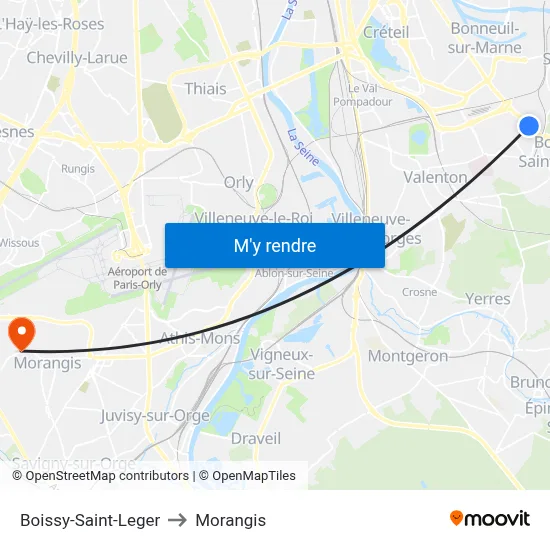 Boissy-Saint-Leger to Morangis map