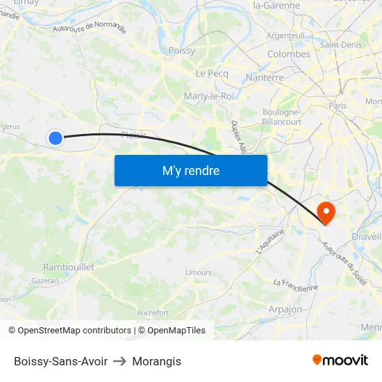 Boissy-Sans-Avoir to Morangis map