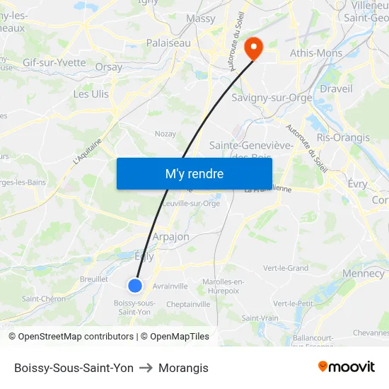 Boissy-Sous-Saint-Yon to Morangis map