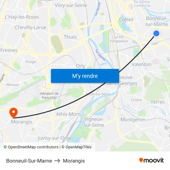 Bonneuil-Sur-Marne to Morangis map