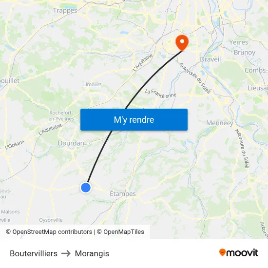 Boutervilliers to Morangis map