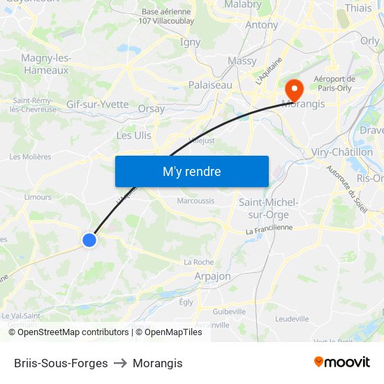 Briis-Sous-Forges to Morangis map