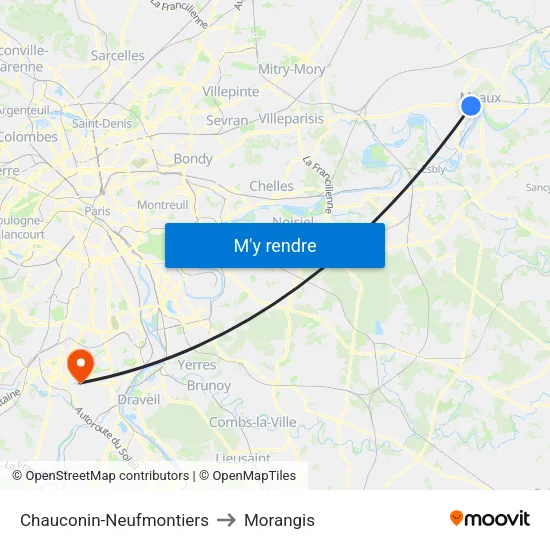 Chauconin-Neufmontiers to Morangis map