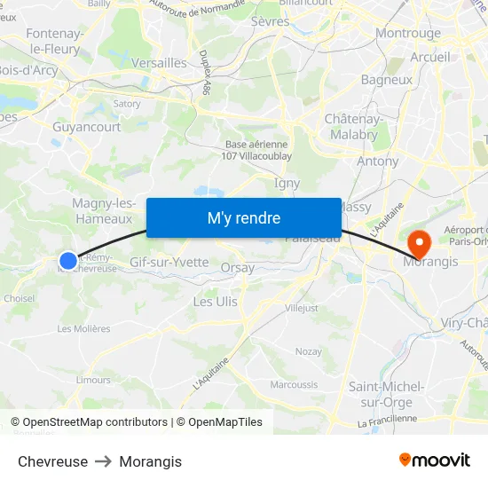 Chevreuse to Morangis map