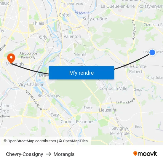 Chevry-Cossigny to Morangis map