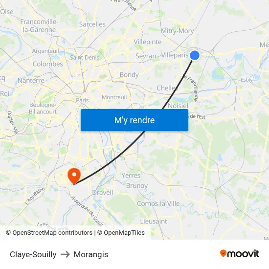 Claye-Souilly to Morangis map