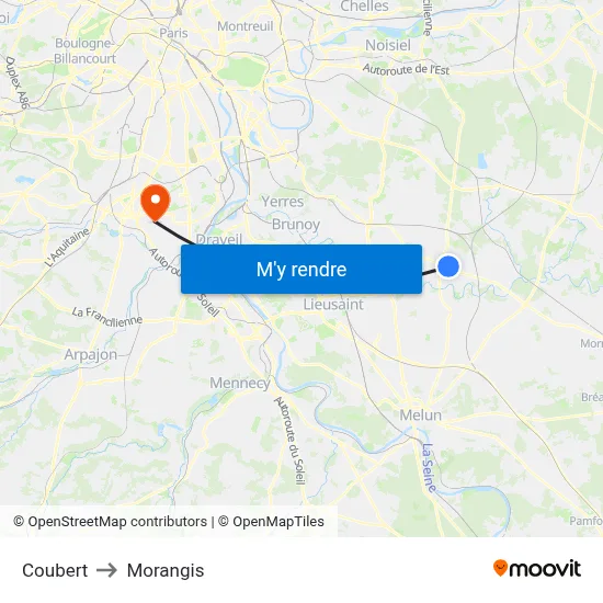 Coubert to Morangis map