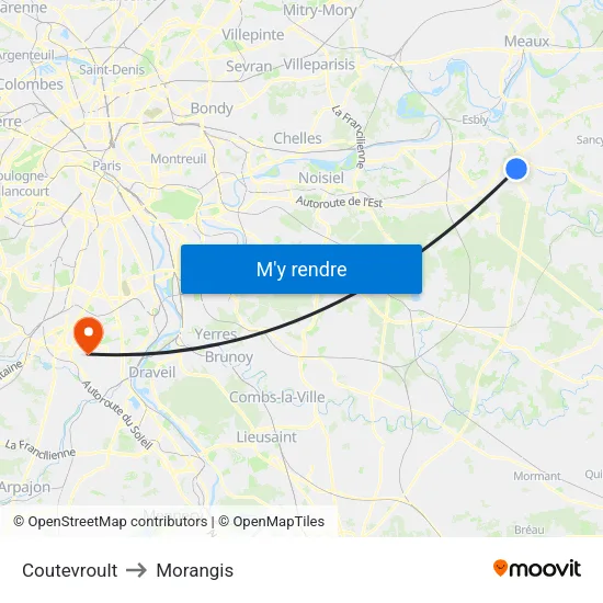 Coutevroult to Morangis map