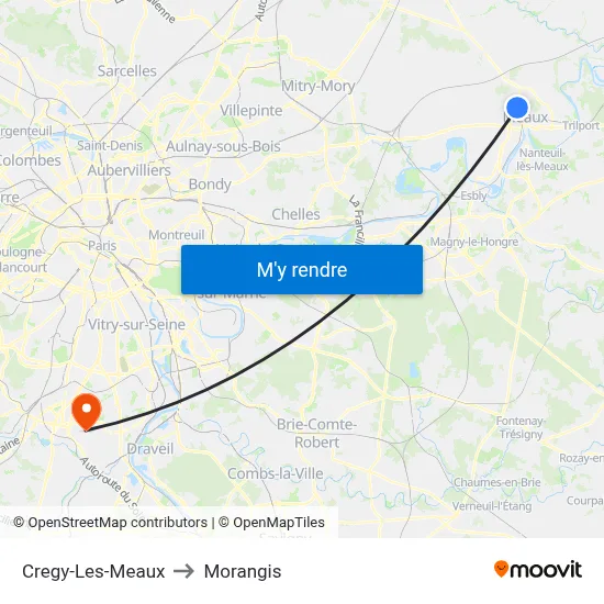 Cregy-Les-Meaux to Morangis map