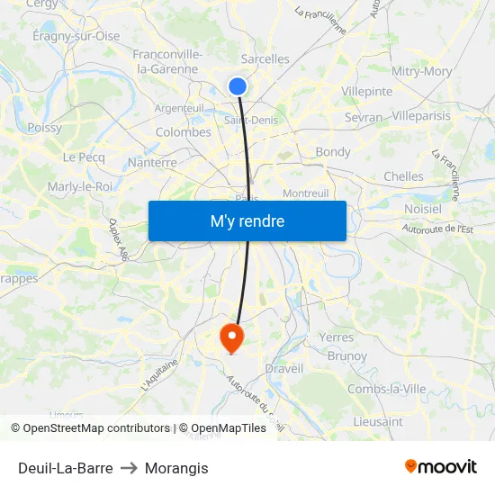 Deuil-La-Barre to Morangis map