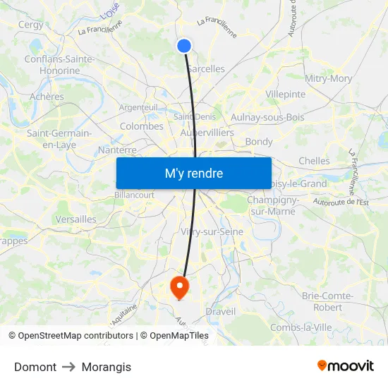 Domont to Morangis map