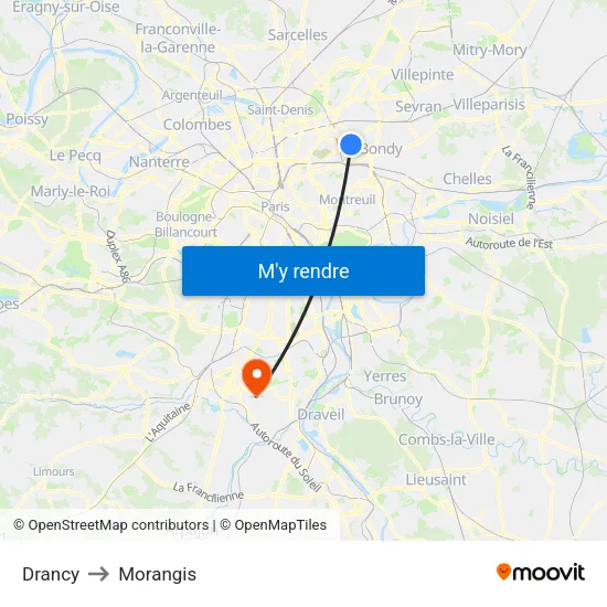 Drancy to Morangis map