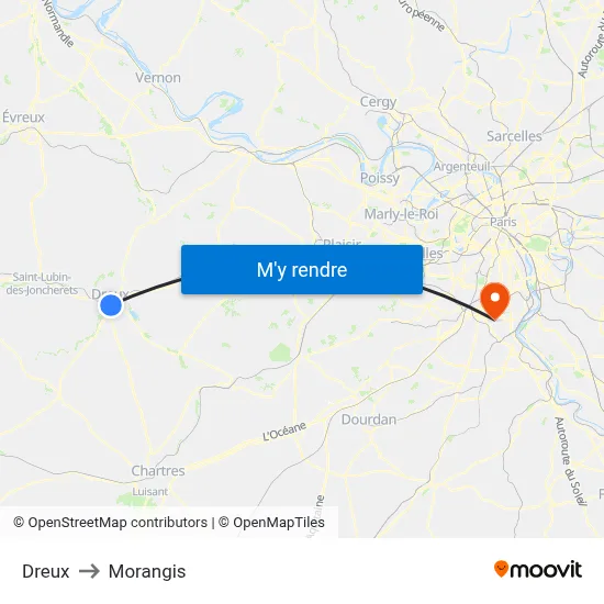Dreux to Morangis map