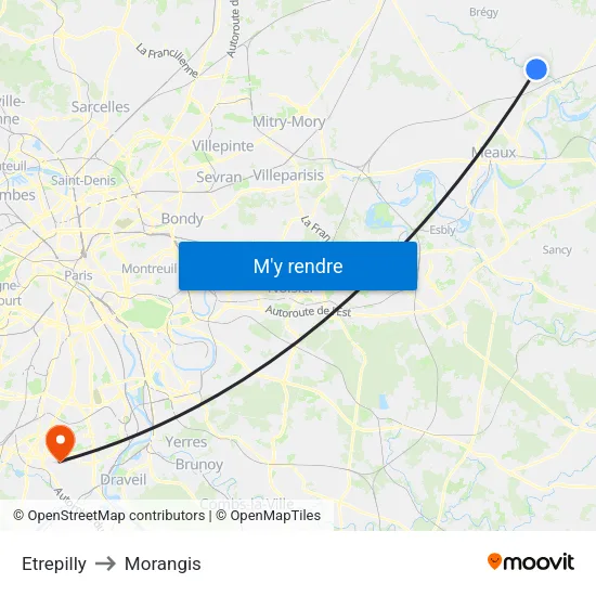 Etrepilly to Morangis map