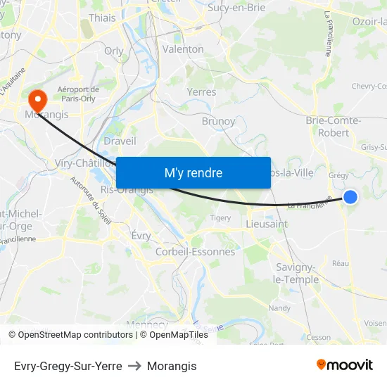 Evry-Gregy-Sur-Yerre to Morangis map