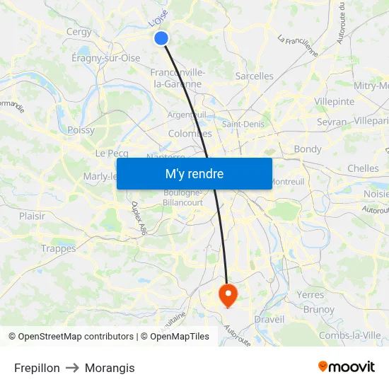 Frepillon to Morangis map