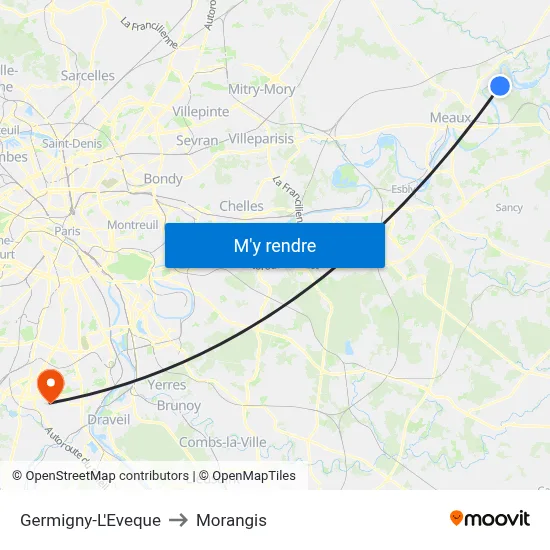 Germigny-L'Eveque to Morangis map
