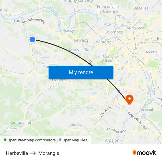 Herbeville to Morangis map