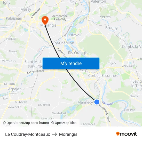 Le Coudray-Montceaux to Morangis map