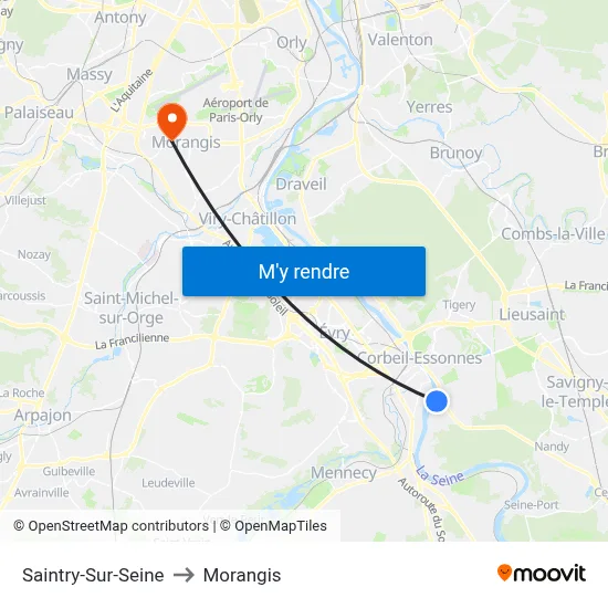 Saintry-Sur-Seine to Morangis map