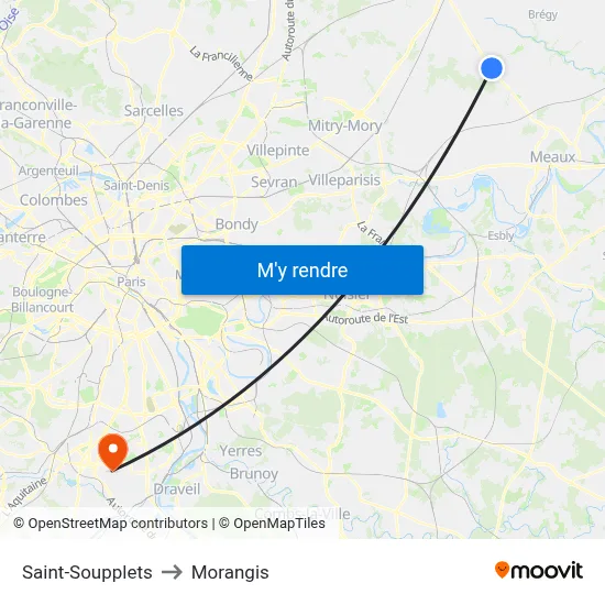 Saint-Soupplets to Morangis map
