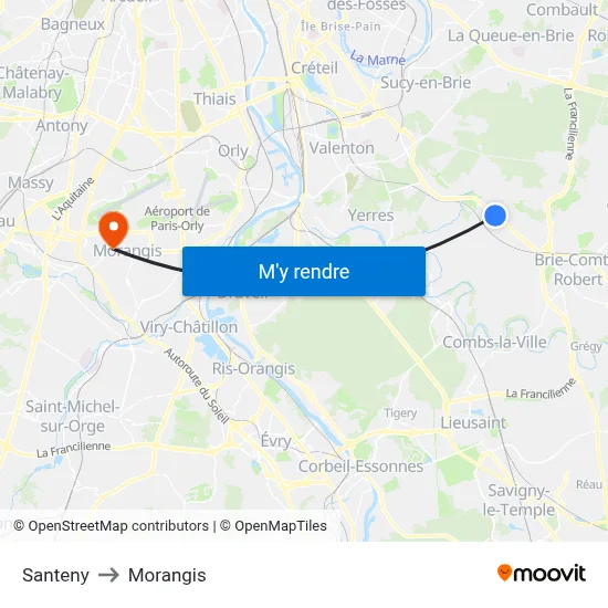 Santeny to Morangis map