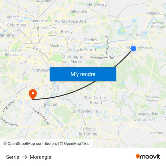 Serris to Morangis map