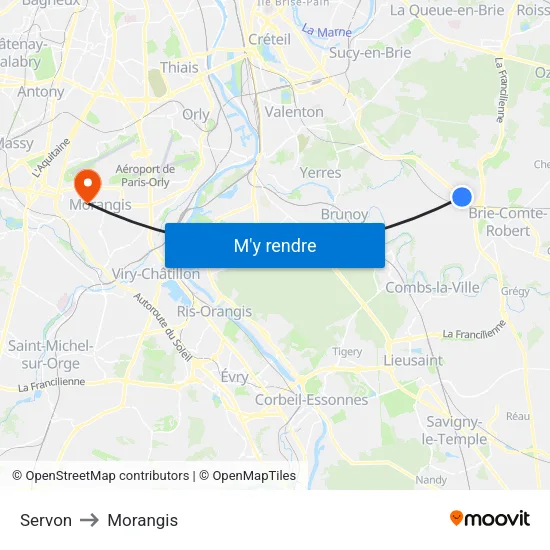 Servon to Morangis map