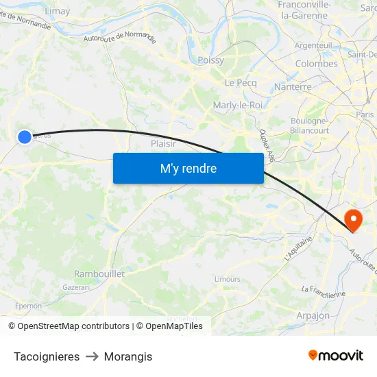 Tacoignieres to Morangis map