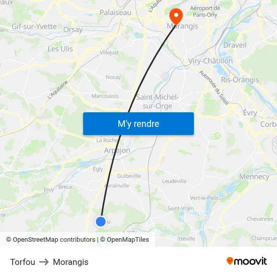 Torfou to Morangis map