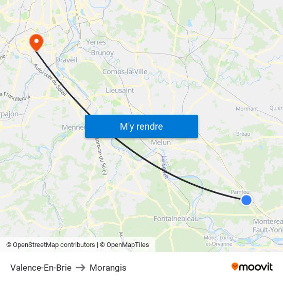 Valence-En-Brie to Morangis map