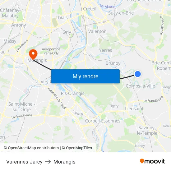 Varennes-Jarcy to Morangis map