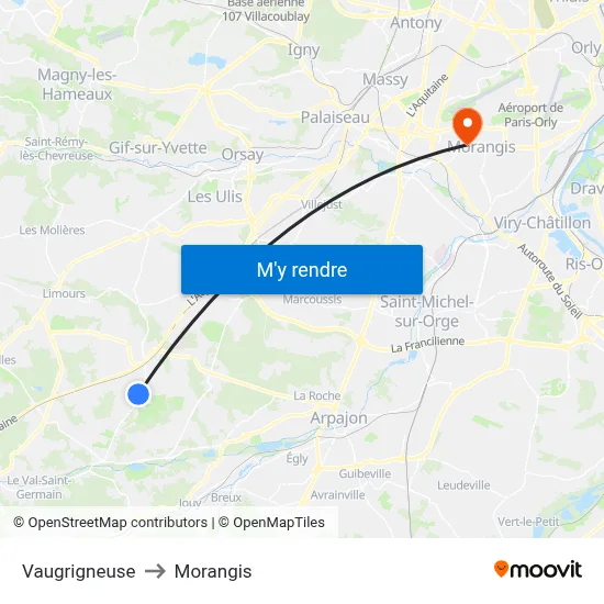 Vaugrigneuse to Morangis map