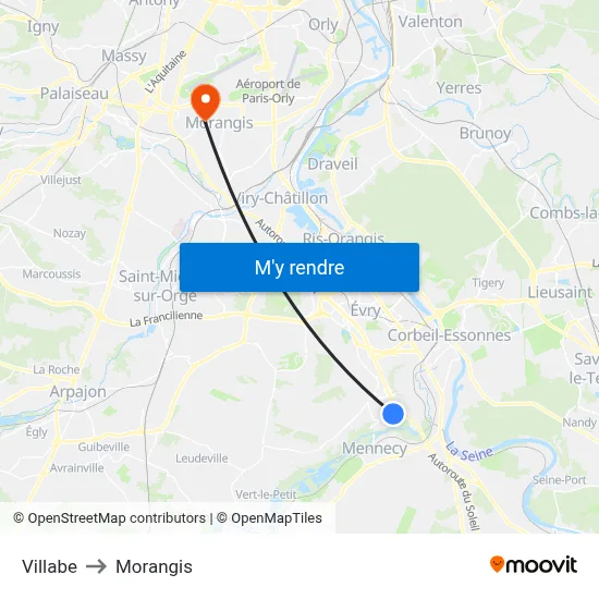 Villabe to Morangis map