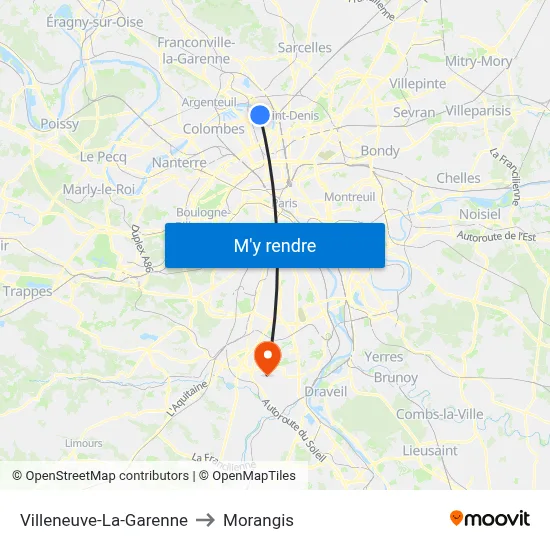 Villeneuve-La-Garenne to Morangis map